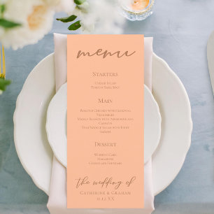 Peach Minimalist Typography Summer Wedding Menu