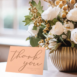 Peach Minimalist Typography Wedding Personalised Thank You Card