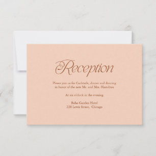 Peach Minimalist Wedding Reception Insert Card