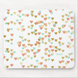 Peach, Mint and Gold Hearts Confetti Monogram Mouse Pad<br><div class="desc">Add a cute and pretty accent to your workspace with this monogram mousepad. It features hearts pattern in in gold,  mint green and peach. Perfect as a personalized gift.</div>