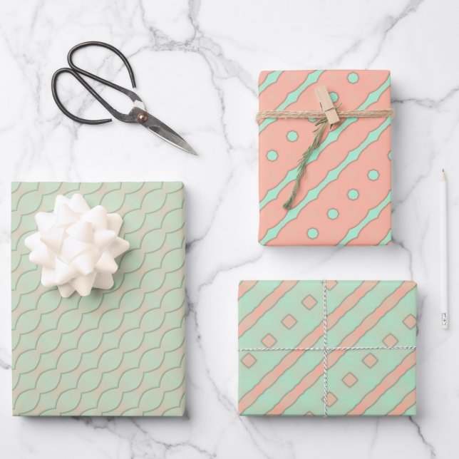 Peach Mint Artistry Wrapping Paper Flat Sheet Set (Front)