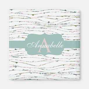 Peach & Mint Branches Cottage Chic Monogram Magnet