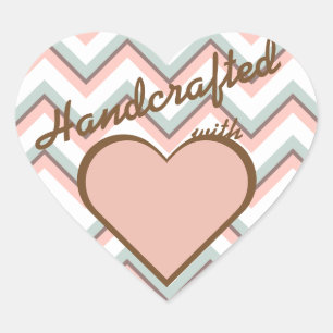 Peach Mint & Brown Chevron Handcrafted With Love Heart Sticker
