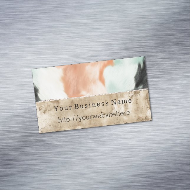 Peach Mint Cowgirl Cowhide Magnetic Business Card (In Situ)