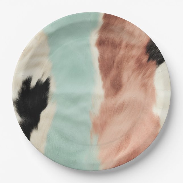 Peach Mint Cream Cowgirl Cowhide Paper Plate (Front)
