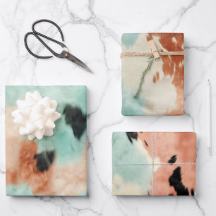 Peach Mint Cream Cowhide Wrapping Paper Sheet