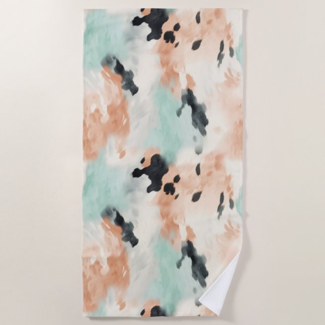 Peach Mint Cream Western Cowhide Beach Towel (Front)