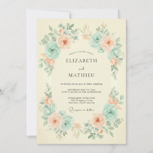 Peach Mint Floral Spring Wedding Invitation