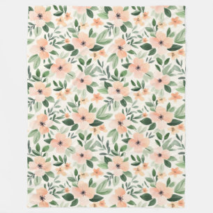 Peach Mint Flowers Fleece Blanket
