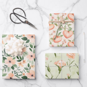 Peach Mint Flowers Hearts Beauty Birthday Wrapping Paper Sheet