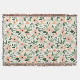 Peach Mint Flowers Throw Blanket
