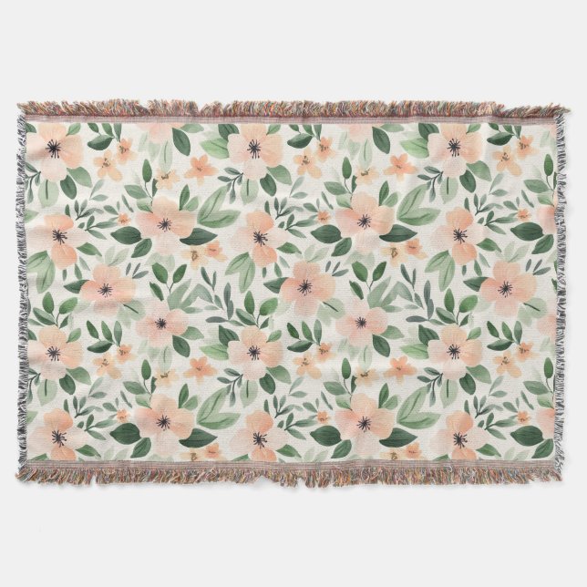 Peach Mint Flowers   Throw Blanket (Front)