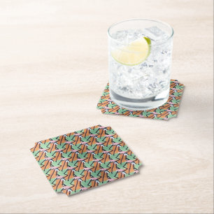 Peach & Mint Geometric Rhythm Pattern Design 1309 Paper Coaster