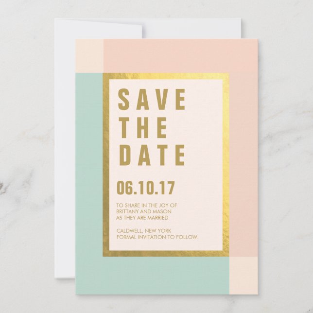 Peach Mint + Gold Foil Save the Dates | Weddings Date (Front)