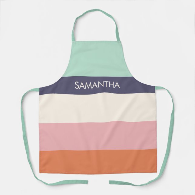 Peach Mint Modern Colour Blocks Stripes Personalis Apron (Front)