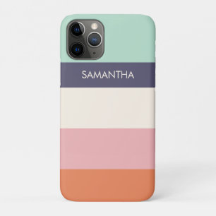 Peach Mint Modern Colour Blocks Stripes Personalis iPhone 11 Pro Case