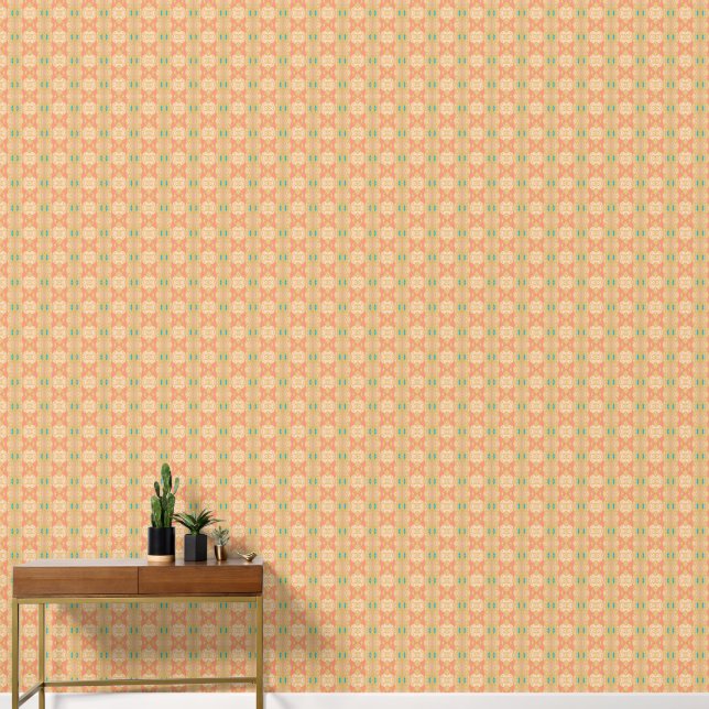 Peach & Mint Oriental Tile – Warm Boho  Wallpaper (Hallway)