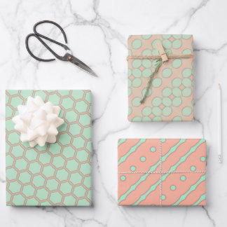 Peach & Mint Pastels Wrapping Paper Flat Sheet Set