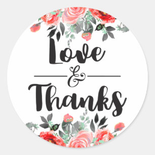 Peach & Mint Peony Wedding Love & Thanks Favour Classic Round Sticker