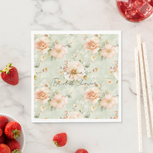Peach Mint Pretty Rose Floral Bridal Shower Napkin