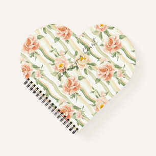 Peach Mint Pretty Roses Floral Stripes Notebook