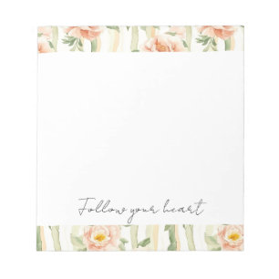 Peach Mint Pretty Roses Floral Stripes Notepad