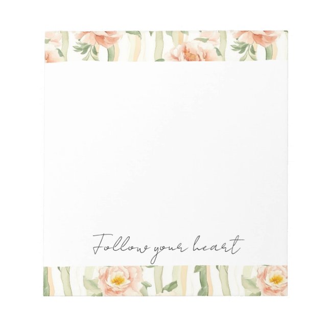 Peach Mint Pretty Roses Floral Stripes Notepad (Front)