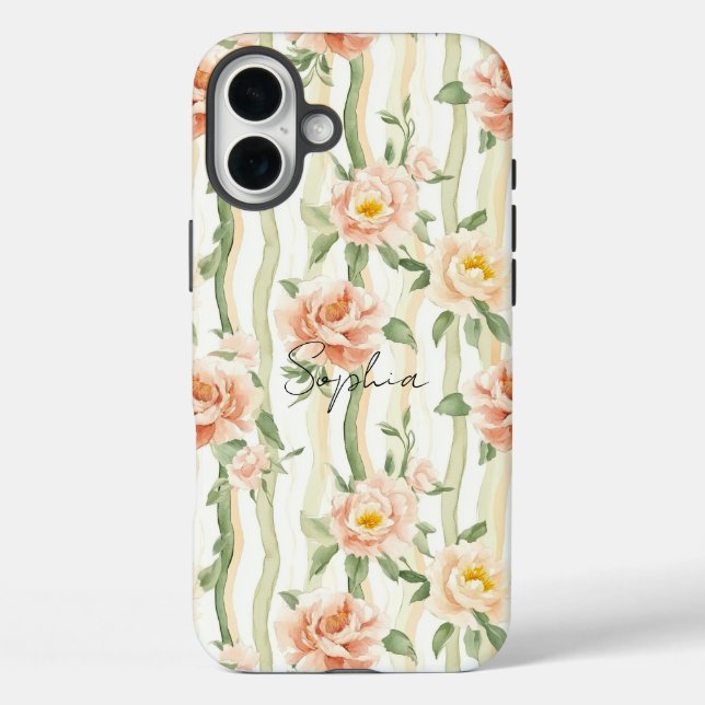 Peach Mint Roses Floral Stripes   Case-Mate iPhone Case (Back)