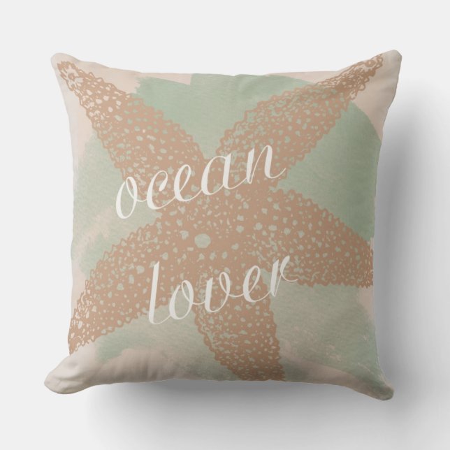 Peach Mint Starfish Beach Ocean Lover Cushion (Front)