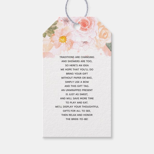 Peach Mint Succulent Floral Bridal Display Shower Gift Tags (Front)