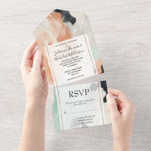 Peach Mint White Western Cowhide All In One Invitation
