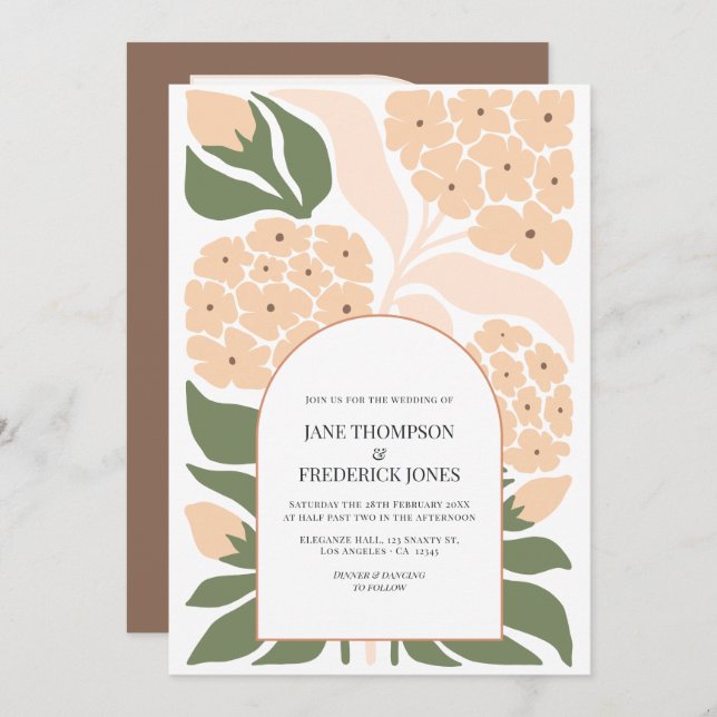 Peach Mist Abstract Floral Modern Spring Wedding Invitation (Front/Back)