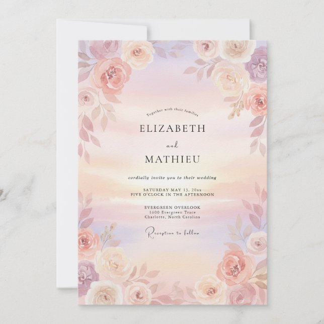 Peach Misty Sunset Wedding Invitation (Front)