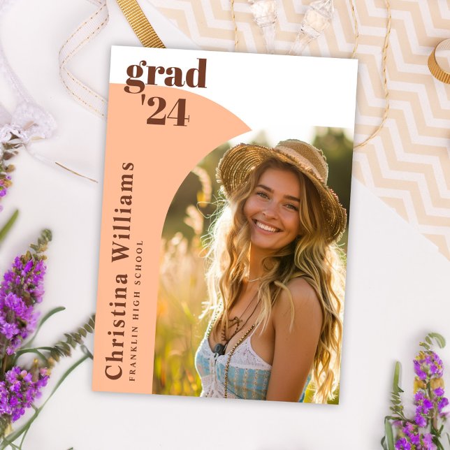 Peach Modern Elegant Arch Photo Graduation Party Invitation (Peach Modern Elegant Arch Photo Graduation Party Invitation)