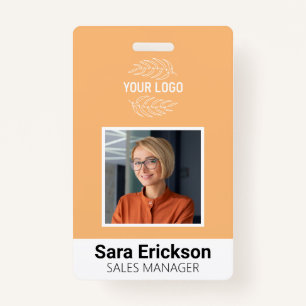 Peach Modern ID Card Business Employee Bar Code ID Badge