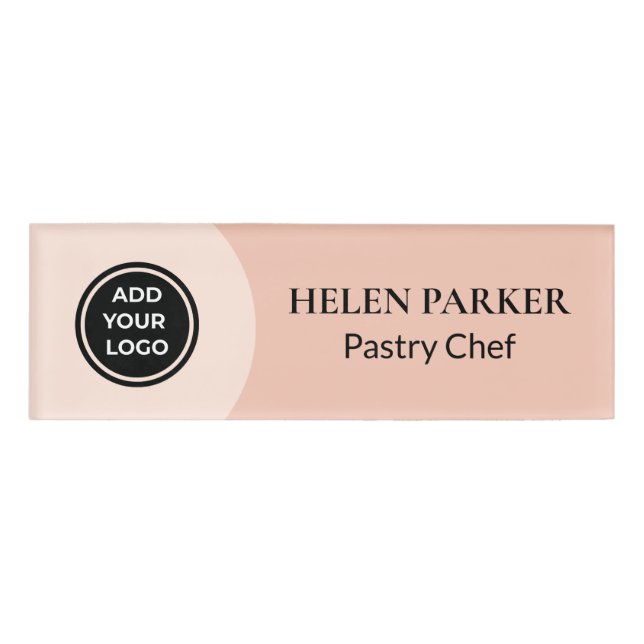 Peach Modern Logo Business Name Tag (Front)