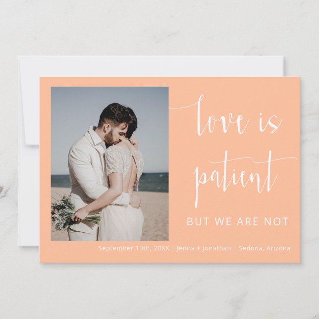 Peach Modern Minimalist Script Photo Elopement Invitation (Front)
