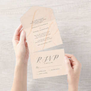 Peach Modern Minimalist Typography Floral Wedding All In One Invitation
