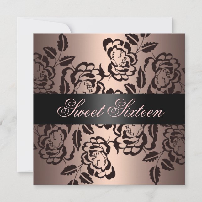 Peach Modern Rose Sweet 16 Birthday Invite (Front)