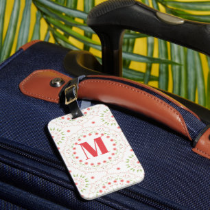 Peach Monogram Chic Floral Luggage Tag