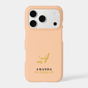 Peach Monogram Gold Initial Black Name Elegant 