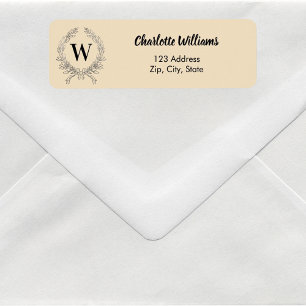 Peach monogram initial wreath return address label