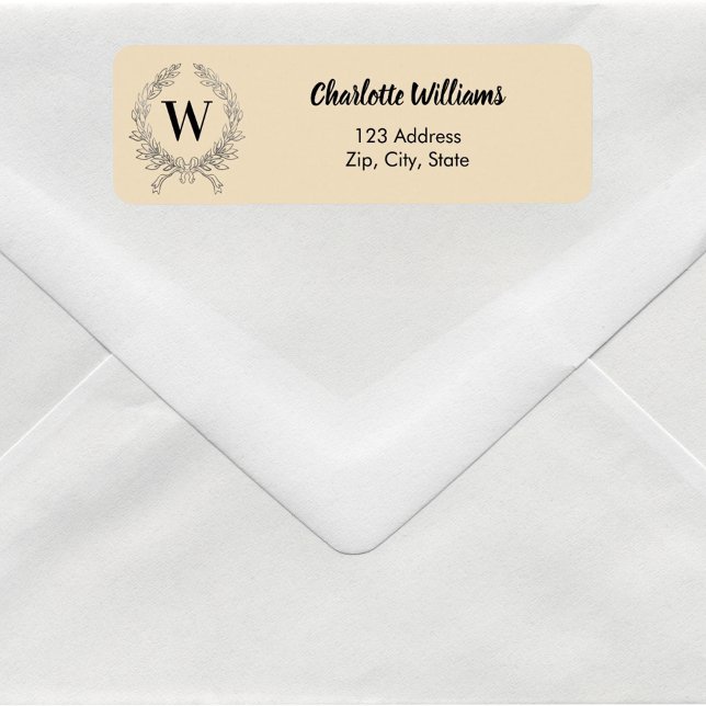 Peach monogram initial wreath return address label (Creator Uploaded)
