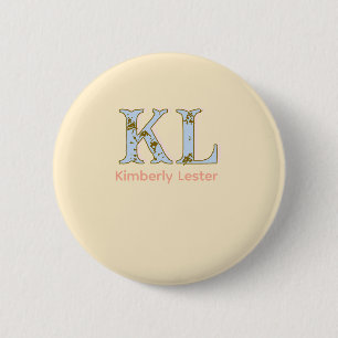 peach monogram name letter vintage bold pastel ret 6 cm round badge
