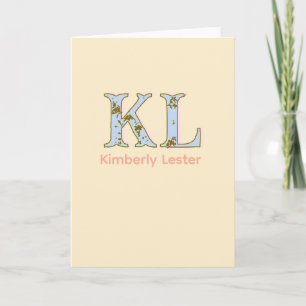 peach monogram name letter vintage bold pastel ret card