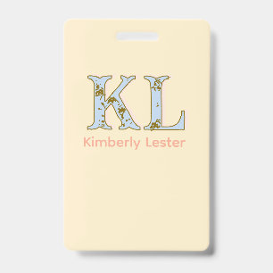 peach monogram name letter vintage bold pastel ret ID badge