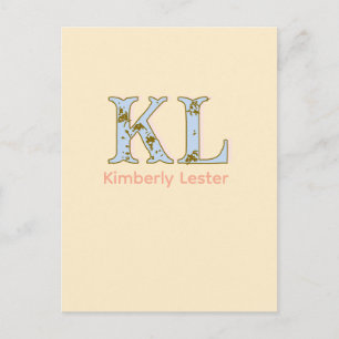 peach monogram name letter vintage bold pastel ret postcard