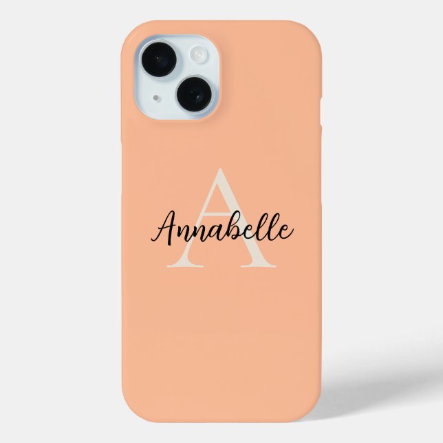 Peach Monogram Script Name Case-Mate iPhone Case (Back)