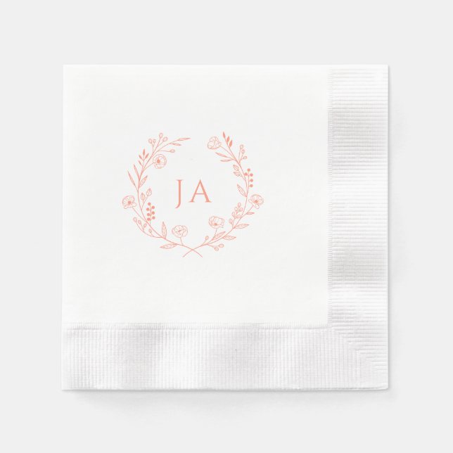 Peach Monogram Wedding Napkin (Front)