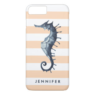 Peach Nautical Seahorse personalised monogram iPhone 8 Plus/7 Plus Case
